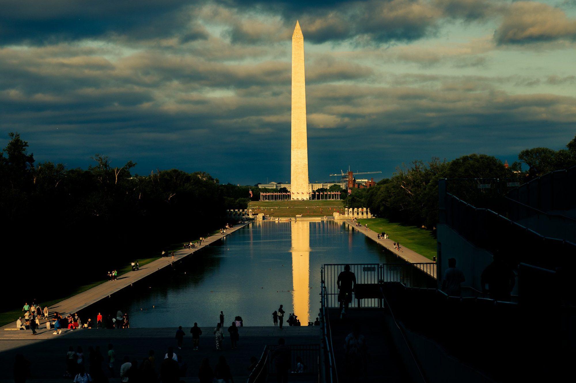 The Washington Monument and Reflecting Pool at dusk